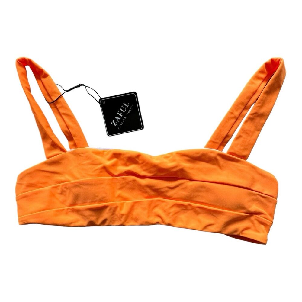 Zaful Women's US 8 Bandeau Bikini Swimsuit Top Orange Removable Pads